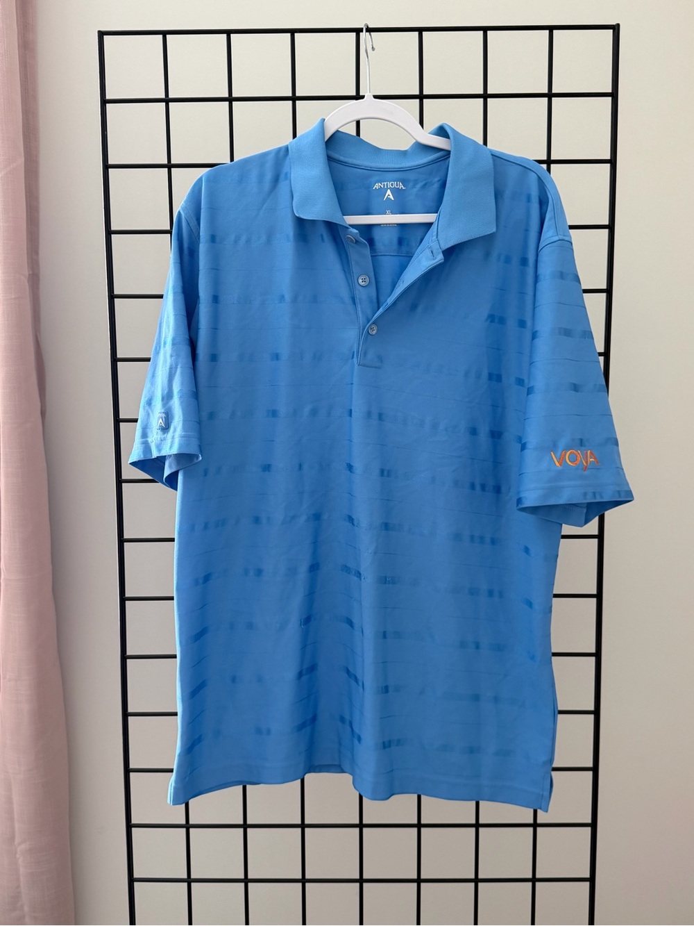 Antigua Men’s Bright Blue Polo with Subtle Stripe Texture